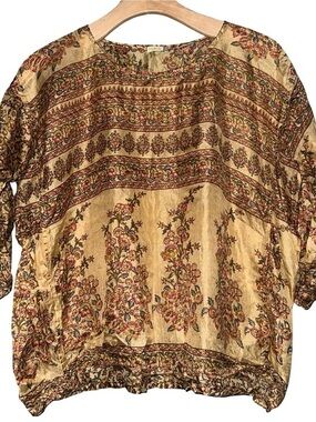 Matta Vintage Women’z Size S Gold Red Floral Silk Boho Blouse Top Shirt
